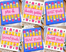 Load image into Gallery viewer, Preppy Back To School Pink Gingham Pencil Stripes Grades DROPDOWN TRANSFER ET JUNE 26