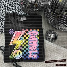 Load image into Gallery viewer, Sideways Rainbow Checker Bolt Happy Mascots Dropdown TRANSFER CAP JUNE