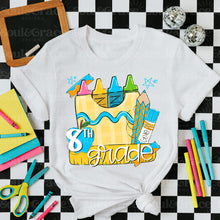 Load image into Gallery viewer, Stripe Crayon Box School GRADE + COLOR DROPDOWN TRANSFER BIA MAY 26