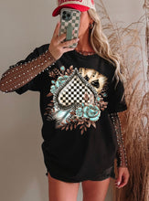 Load image into Gallery viewer, Checkered Spade Floral Black Teal With SLEEVE OPTION TRANSFER AGCM JAN