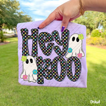 Load image into Gallery viewer, Hey Boo Rainbow Polka Dot Ghost Duo With Flowers TRANSFER CARTER AUG 26