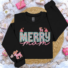 Load image into Gallery viewer, Teal Pink Merry Reindeer Title Faux Embroidery With Pocket (Dropdown)TRANSFER