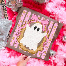 Load image into Gallery viewer, Ghost With Pink Bow Frame Pink Distressed Lines DROPDOWN TRANSFER CARTER AUG 26