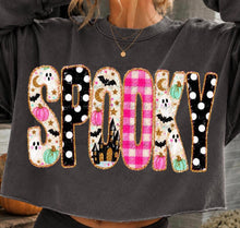Load image into Gallery viewer, Spooky Polka Dot Pink Gingham Faux Gold Outline DTF TRANSFER TUESDAY