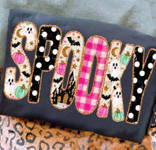 Load image into Gallery viewer, Spooky Polka Dot Pink Gingham Faux Gold Outline DTF TRANSFER TUESDAY