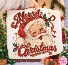 Load image into Gallery viewer, Vintage Santa Merry Christmas Holly Leaves TRANSFER TUESDAY