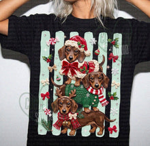 Load image into Gallery viewer, Christmas Weenie Trio Light Green Vertical Lines Faux Paint TRANSFER TUESDAY