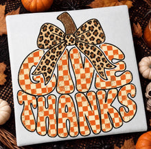 Load image into Gallery viewer, Orange Checker Give Thanks Pumpkin With Leopard Bow TRANSFER TUESDAY