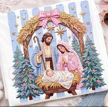 Load image into Gallery viewer, Baby Jesus Manger Blue Vertical Lines Faux Paint TRANSFER ET OCT 26