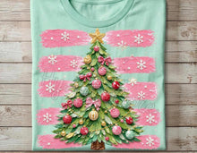 Load image into Gallery viewer, Decorated Christmas Tree With Star Pink Snowflake Lines Faux Paint TRANSFER TUESDAY