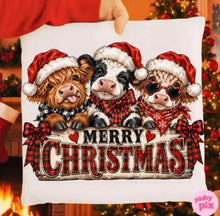 Load image into Gallery viewer, Red Plaid Merry Christmas Cow Trio TRANSFER TUESDAY