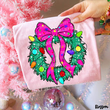 Load image into Gallery viewer, Bright Pink Bow Wreath With Lights Shimmer DROPDOWN TRANSFER CARTER OCT 26