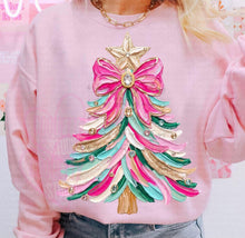 Load image into Gallery viewer, Pink Bow Faux Painted & Jeweled Christmas Tree TRANSFER TUESDAY