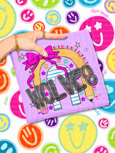 Load image into Gallery viewer, Rainbow Crayon Pink Bow School Mascots DROPDOWN TRANSFER CAP JUNE 26
