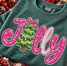 Load image into Gallery viewer, Jolly Pink With Tree Faux Sequin TRANSFER TUESDAY