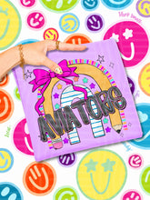 Load image into Gallery viewer, Rainbow Crayon Pink Bow School Mascots DROPDOWN TRANSFER CAP JUNE 26