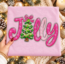 Load image into Gallery viewer, Jolly Pink With Tree Faux Sequin TRANSFER TUESDAY