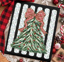 Load image into Gallery viewer, Red Buffalo Plaid Bow Christmas Tree Holly Distressed Vertical Lines TRANSFER TUESDAY