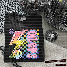 Load image into Gallery viewer, Sideways Rainbow Checker Bolt Happy Mascots Dropdown TRANSFER CAP JUNE