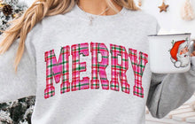 Load image into Gallery viewer, Merry Pink & Green Plaid Faux Applique Embroidery TRANSFER TUESDAY
