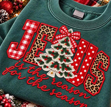 Load image into Gallery viewer, Jesus Is The Reason For The Season Red & Leopard Faux Embroidery TRANSFER ET OCT 26