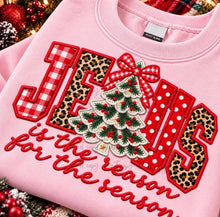 Load image into Gallery viewer, Jesus Is The Reason For The Season Red & Leopard Faux Embroidery TRANSFER ET OCT 26