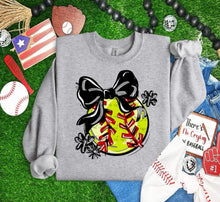 Load image into Gallery viewer, Play Ball Softball Bow With Flower DROPDOWN TRANSFER BIA