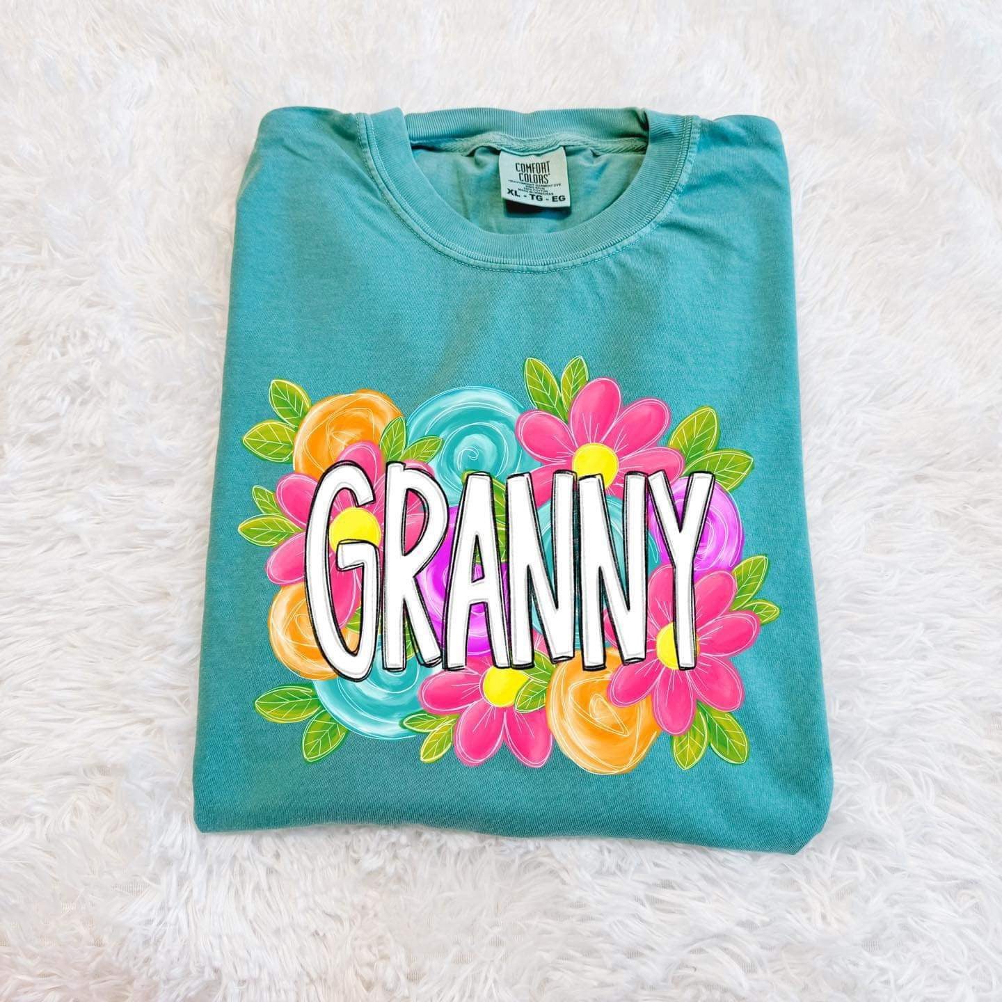 Granny Spring Floral White Transfer Sassy Sublimation And Screen Prints