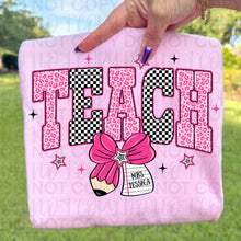 Load image into Gallery viewer, Pink White Black Checker Pencil Bow Titles DROPDOWN TRANSFER UAC JAN 26