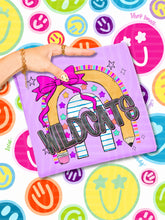 Load image into Gallery viewer, Rainbow Crayon Pink Bow School Mascots DROPDOWN TRANSFER CAP JUNE 26