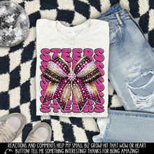 Load image into Gallery viewer, Pink Gold Rhinestone Bow Mascot DROPDOWN TRANSFER