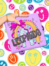 Load image into Gallery viewer, Rainbow Crayon Pink Bow School Mascots DROPDOWN TRANSFER CAP JUNE 26