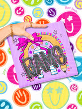 Load image into Gallery viewer, Rainbow Crayon Pink Bow School Mascots DROPDOWN TRANSFER CAP JUNE 26