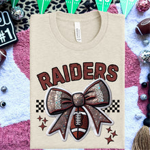 Load image into Gallery viewer, Football Bow Faux Embroidery Mascot DROPDOWN TRANSFER HMWK 24