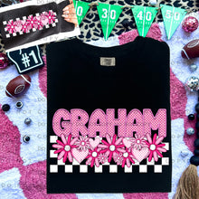 Load image into Gallery viewer, Pink Checkered Floral Faux Embroidery Mascot TRANSFER CAP DEC
