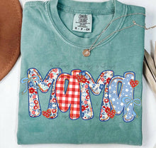 Load image into Gallery viewer, Mama Red Plaid Blue Stars TRANSFER