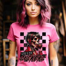 Load image into Gallery viewer, Love Is For Suckers Skull BLK Checkered TRANSFER DWS