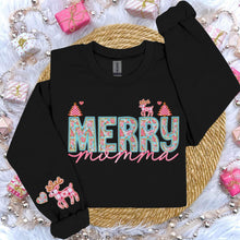 Load image into Gallery viewer, Teal Pink Merry Reindeer Title Faux Embroidery With Pocket (Dropdown)TRANSFER