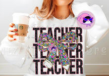 Load image into Gallery viewer, Black Leopard Teacher Floral Bow TRANSFER