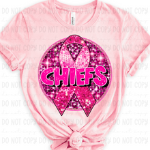 Load image into Gallery viewer, Breast Cancer Glitter Circle Mascot DROPDOWN TRANSFER