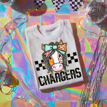 Load image into Gallery viewer, Pink Teal Gold Glitter Checker Mascots Dropdown TRANSFER CST JUNE