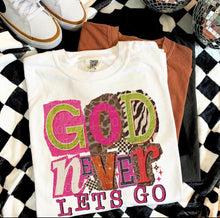 Load image into Gallery viewer, God Never Lets Go Leopard Checker Block Letters TRANSFER DWD NOV 25