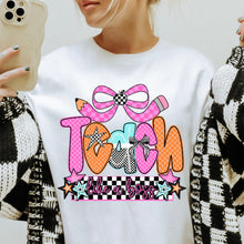 Load image into Gallery viewer, Pink Orange Checker Bow Teach Like A Boss TRANSFER DWS MAR 26
