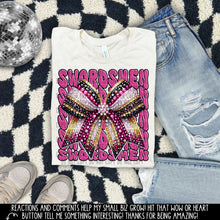 Load image into Gallery viewer, Pink Gold Rhinestone Bow Mascot DROPDOWN TRANSFER