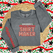 Load image into Gallery viewer, Somebody’s Christmas Obsessed Names Faux Embroidery DROPDOWN SLEEVE OPTION TRANSFER HMWK