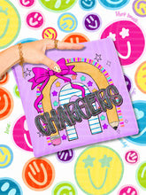 Load image into Gallery viewer, Rainbow Crayon Pink Bow School Mascots DROPDOWN TRANSFER CAP JUNE 26