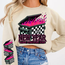Load image into Gallery viewer, New Year Same Dumpster Fire Pink SLEEVE OPTION TRANSFER DWS