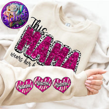 Load image into Gallery viewer, This Mama Wears Her Heart On Her Sleeve Glitter Dalmatian DROPDOWN CUSTOMIZED DTF TRANSFER