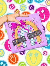 Load image into Gallery viewer, Rainbow Crayon Pink Bow School Mascots DROPDOWN TRANSFER CAP JUNE 26