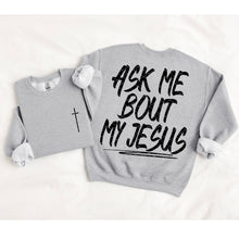 Load image into Gallery viewer, Ask Me About My Jesus WITH Cross Pocket BW Color DROPDOWN TRANSFER SDD MAR 26